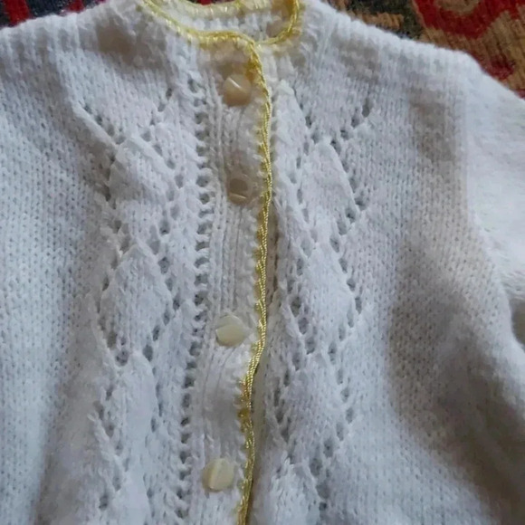 Hand Knit Crochet Button Front Sweater Cardigan - Picture 3 of 5